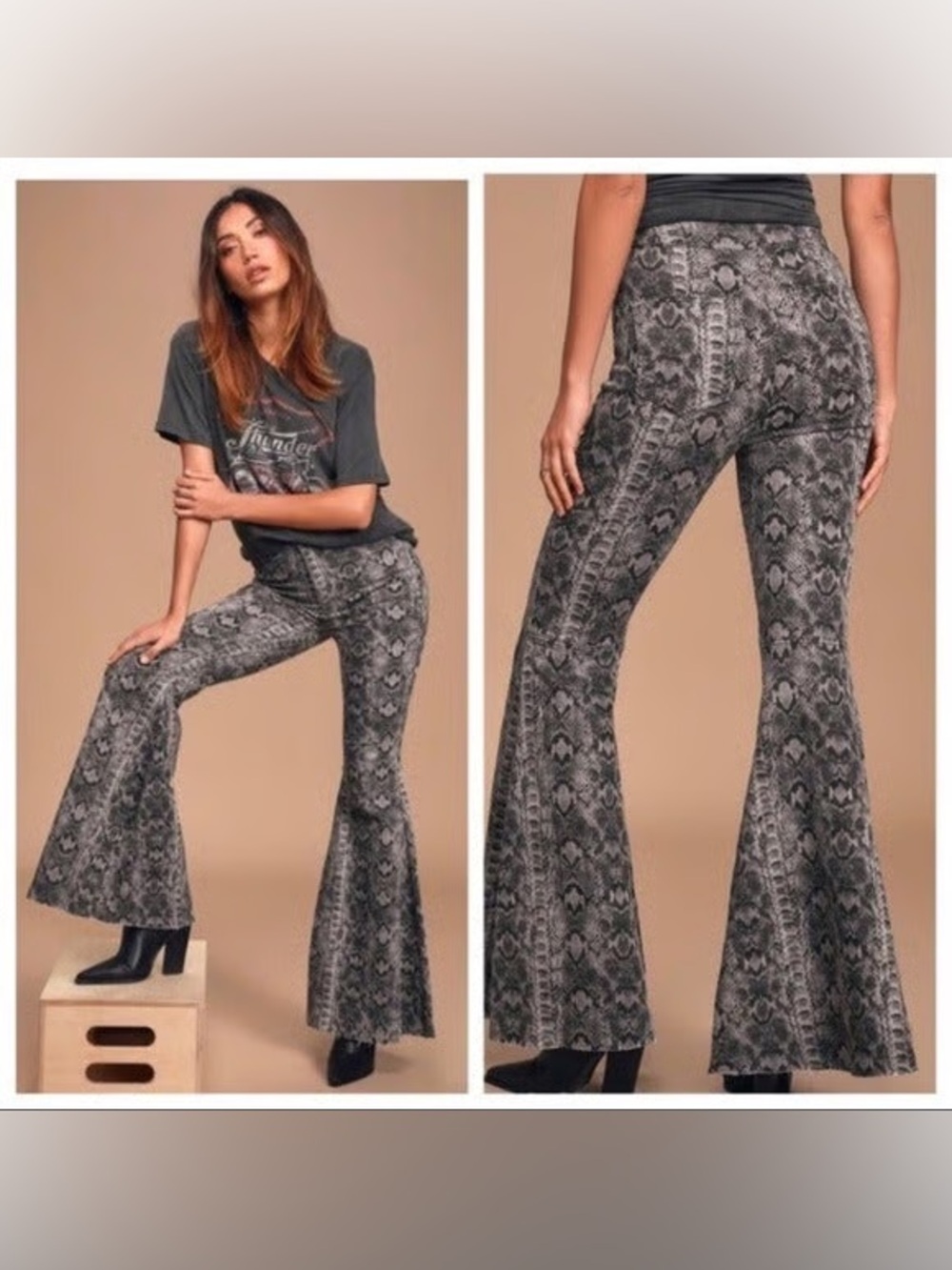 We The Free Women’s Just Float On High Waisted Snakeskin Flare Jeans 24 FP